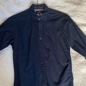 MB Mens Button Down Shirt Navy Slim Fit (Small)